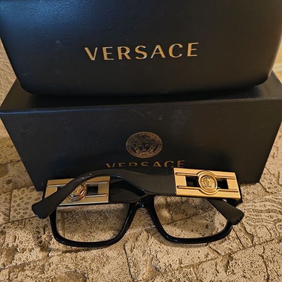 Versace Men's Glasses with Black Frame and Gold Details - Picture 1 of 8